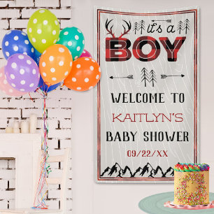 It's A Boy! Rustic Plaid Lumberjack Baby Shower Banner