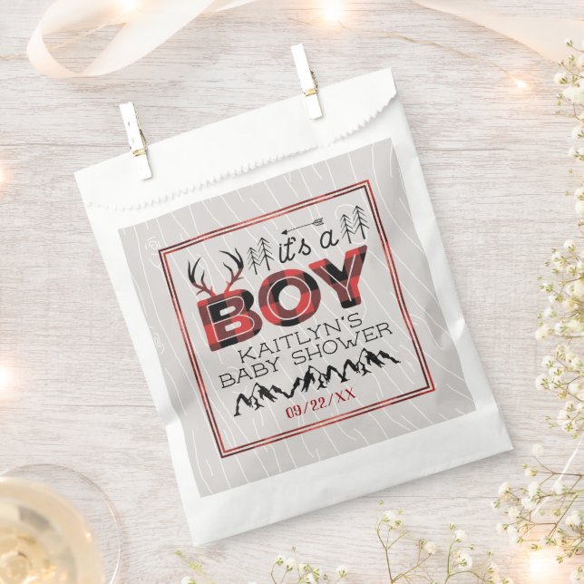 It's A Boy! Rustic Plaid Lumberjack Baby Shower Favour Bag (Clipped)