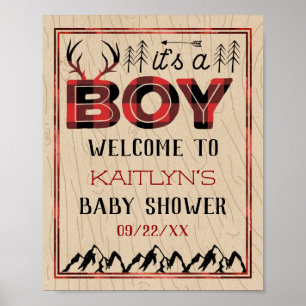 It's A Boy! Rustic Plaid Lumberjack Baby Shower Poster