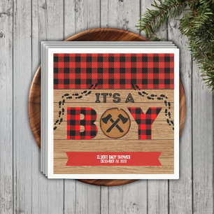 It's a boy Rustic Wood Plaid Baby Shower Napkin