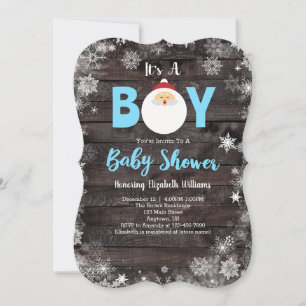 It's A Boy Rustic Wood Santa Christmas Baby Shower Invitation