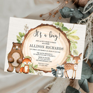 It's a boy rustic woodland animals baby shower invitation