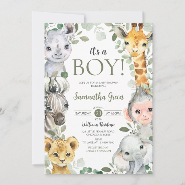  It's a Boy Safari Baby Shower Invitation (Front)
