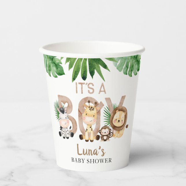 It's a Boy Safari Baby Shower Paper Cups (Front)