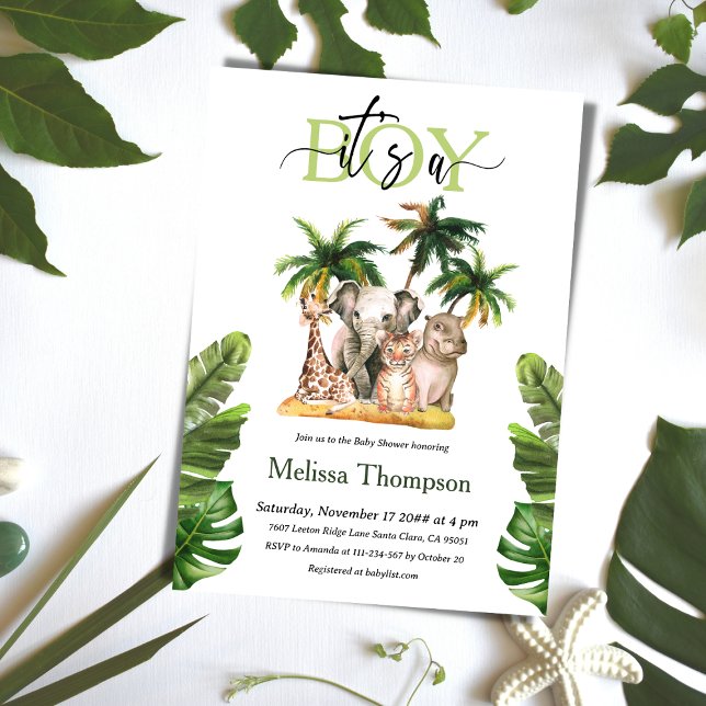 It's a Boy Safari Wild Animal Tropical Baby Shower Invitation (Creator Uploaded)