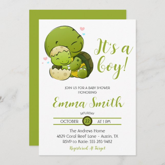 It's a Boy Sea Turtle Baby Shower Invitation (Front/Back)