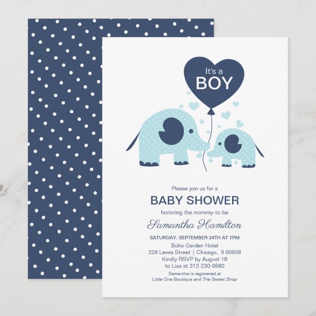 It's a Boy Simple Cute Blue Elephant Baby Shower Invitation (Front/Back)