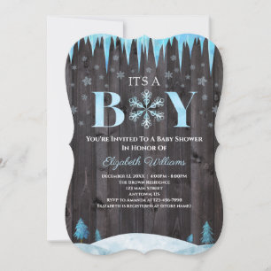 It's A Boy Snowflake Wood Winter Baby Shower Invitation
