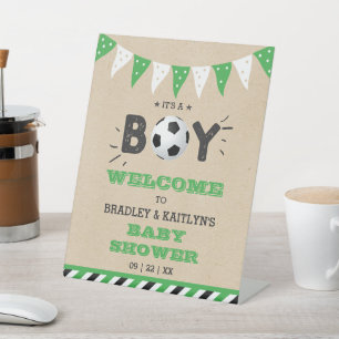 It's A Boy! Soccer Themed Baby Shower Welcome Pedestal Sign