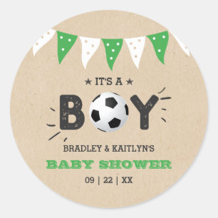 It's A Boy! Soccer Themed Co-ed Baby Shower Classic Round Sticker