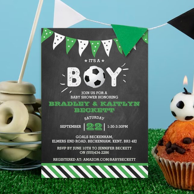 It's A Boy! Soccer Themed Co-ed Baby Shower Invitation (Creator Uploaded)