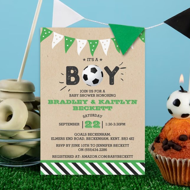 It's A Boy! Soccer Themed Co-ed Baby Shower Invitation (Creator Uploaded)