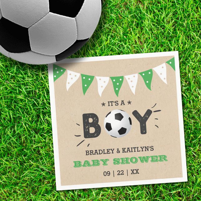 It's A Boy! Soccer Themed Co-ed Baby Shower Napkin (Creator Uploaded)