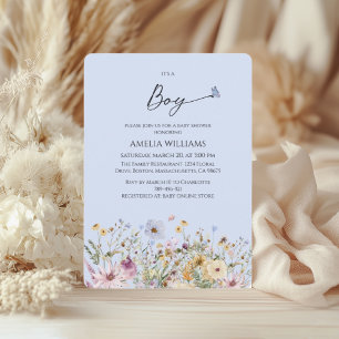 Its a Boy Soft Blue Floral Baby Shower Invitation