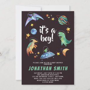 It's a Boy Space Dinosaur Galaxy Baby Shower Party Invitation