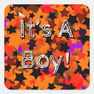 It's A Boy! Stars Orange Square Sticker