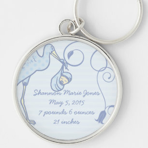 It's a Boy Stats Cute Stork Announcement Keychain