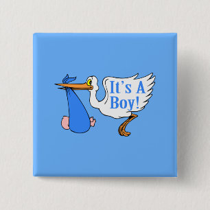 It's A Boy! (Stork And Baby Bundle) 15 Cm Square Badge