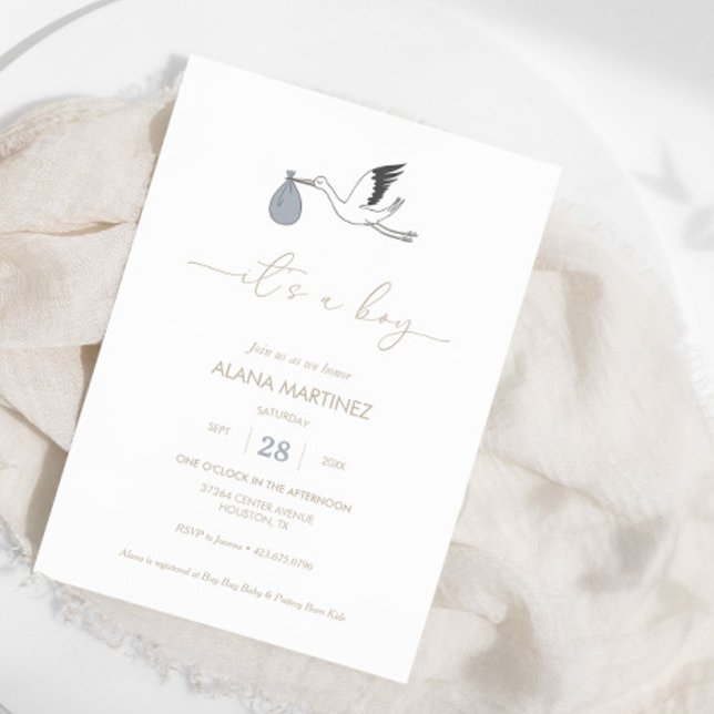 It's a Boy Stork Baby Shower Invitation (This design is available for print and instant digital download!)