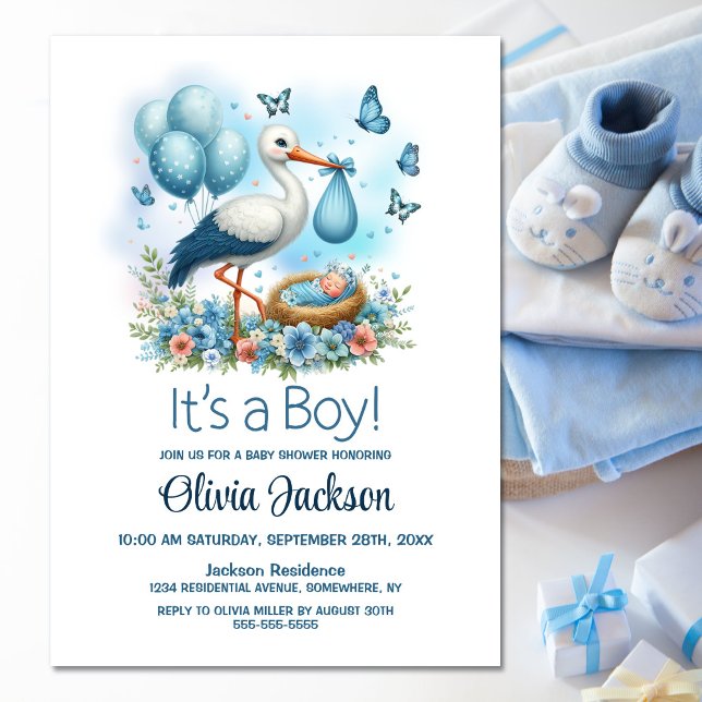 It's a Boy Stork Baby Shower Invitation (Creator Uploaded)