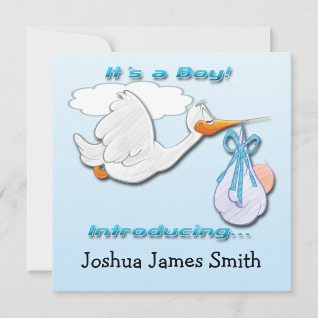 It's a Boy Stork Birth Announcement (Front)