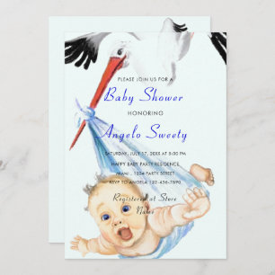 It's a Boy Stork Carrying Baby Shower Invitation