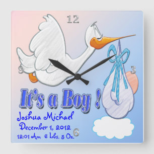It's A Boy - Stork Keepsake Wall Clock