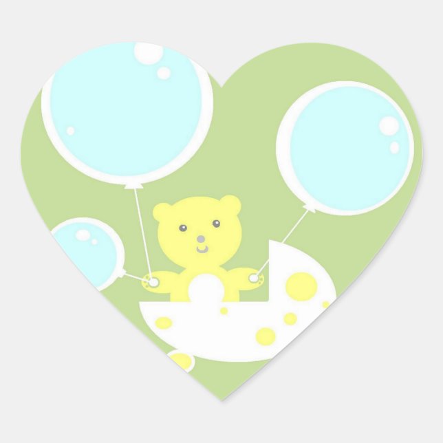 It's a Boy Stroller Teddy Bear Baby Shower Heart Sticker (Front)