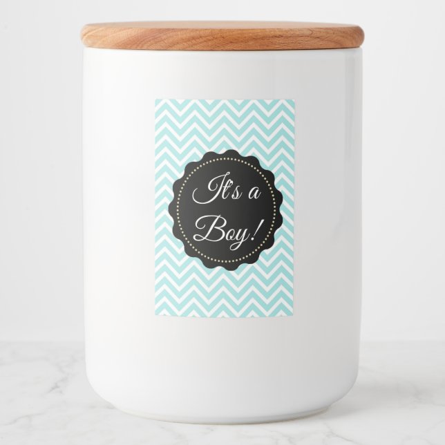 Its a boy  Teal Baby Shower Glass Mason Jar Label (Front)
