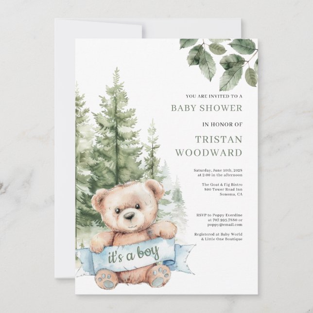 It's A Boy Teddy Bear Baby Shower Invitation (Front)