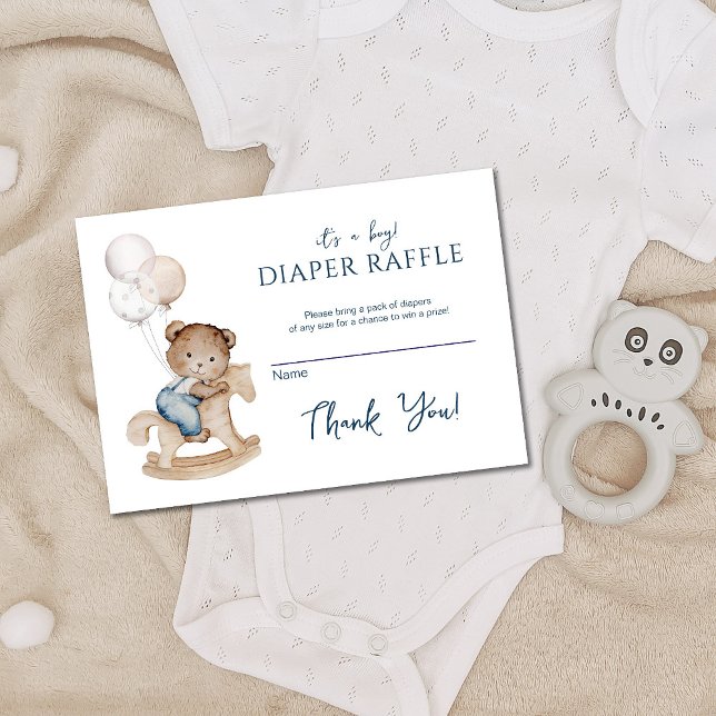 It's a Boy Teddy Bear & Balloons Diaper Raffle Enclosure Card (Creator Uploaded)
