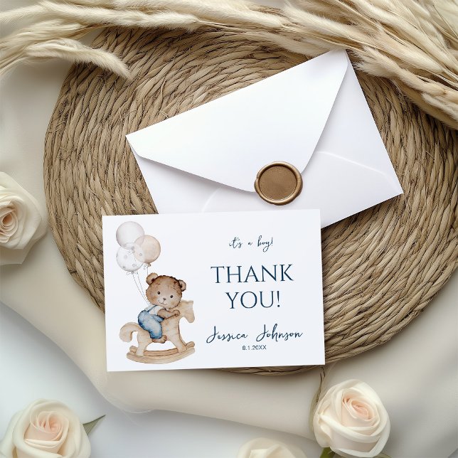 It's a Boy Teddy Bear & Balloons Thank You Card (Creator Uploaded)