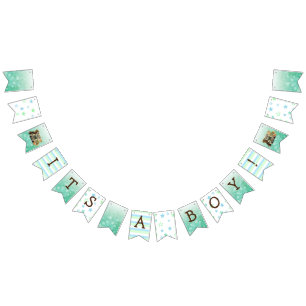 It's a Boy, Teddy Bear Green Baby Shower Bunting