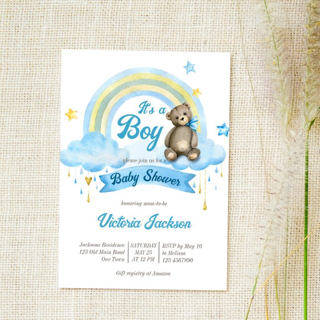It's a boy teddy bear rainbow clouds baby shower invitation (Creator Uploaded)