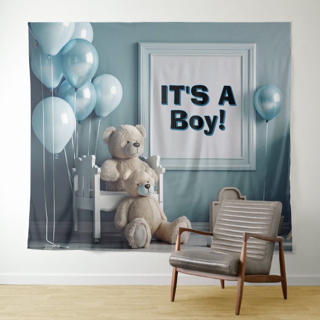 It's a Boy Teddy Bears and Balloons Backdrop  Tapestry (In Situ (Horizontal))