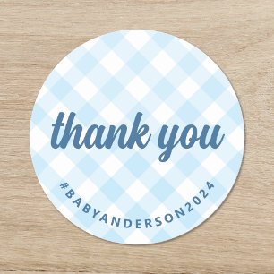 It's a Boy Thank You Gingham Baby Shower Classic Round Sticker
