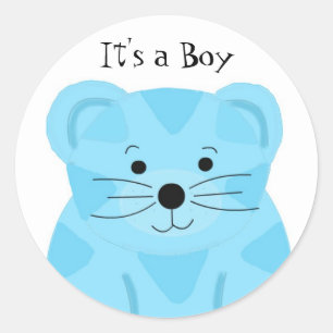 It's a Boy Tiger Baby Birth Announcement Classic Round Sticker