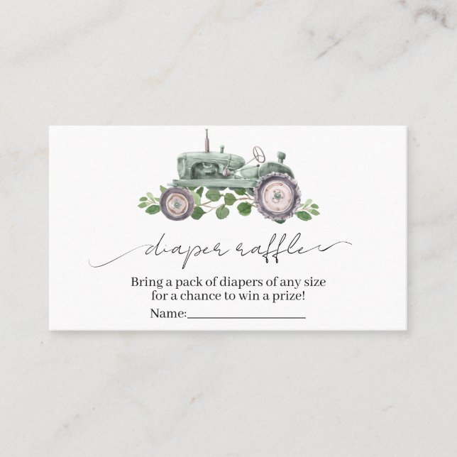 It's a Boy Tractor Baby Shower Diaper Raffle Business Card (Front)