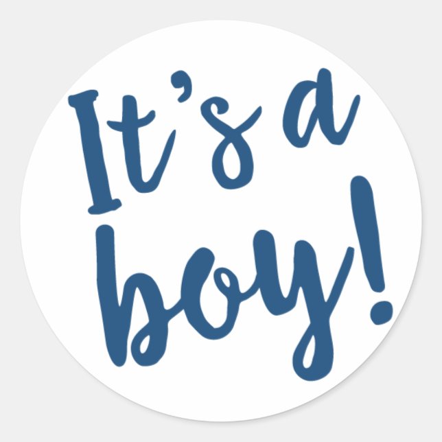 It's A Boy Trendy Script in Navy Blue Classic Round Sticker (Front)