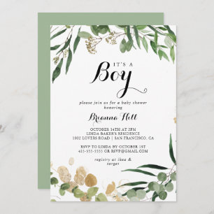 It's A Boy Tropical Gold Green Baby Shower  Invitation