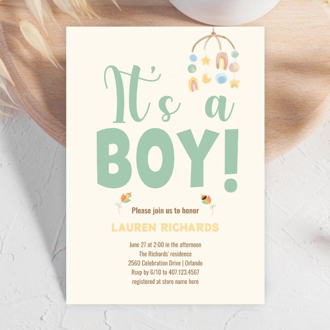  It's a Boy Typography Boho Colourful Baby Shower  Invitation (Creator Uploaded)