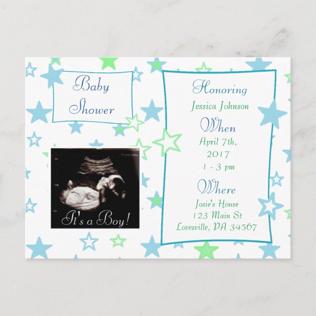 It's a Boy,  Ultrasound Pic Baby Shower Invitation Postcard (Front)