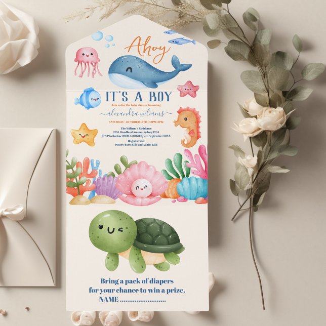 It's a Boy Under the Sea Baby Shower  All In One Invitation (Creator Uploaded)