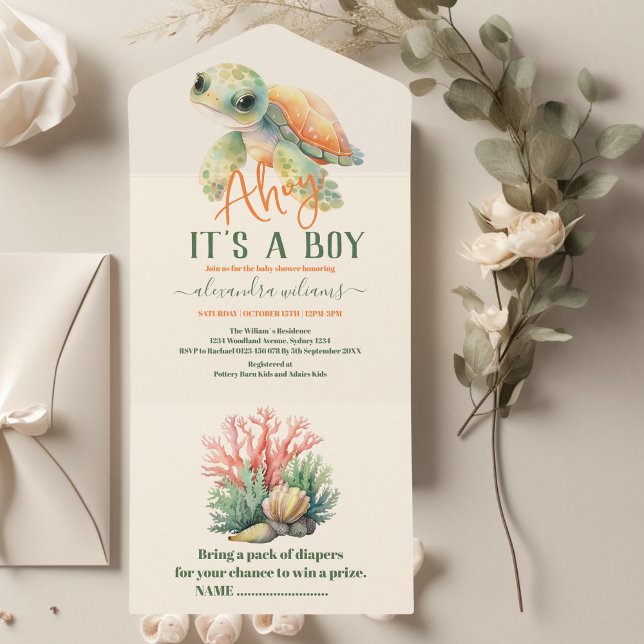 It's a Boy Under the Sea Baby Shower  All In One Invitation (Creator Uploaded)