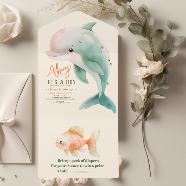 It's a Boy Under the Sea Baby Shower  All In One Invitation (Creator Uploaded)