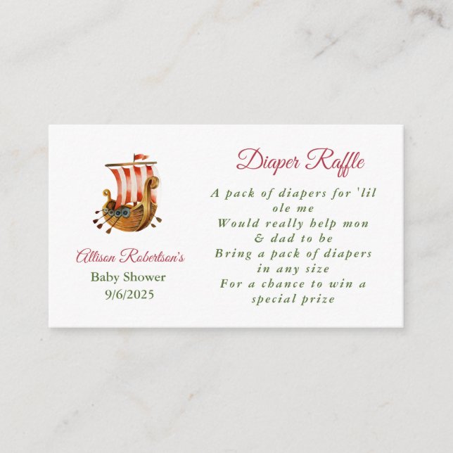 It's A Boy Vikings Party Baby Shower Diaper Raffle Enclosure Card (Front)