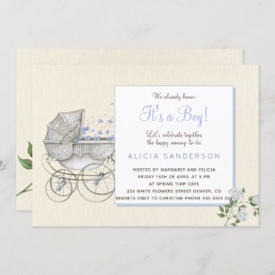 It's a boy vintage baby carriage shower party invitation