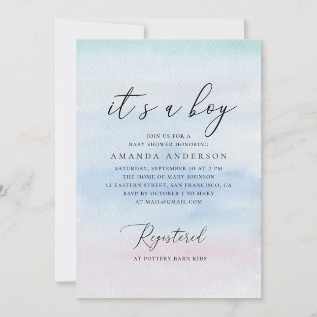 Its a boy. Watercolor blue nautical baby shower Invitation (Front)