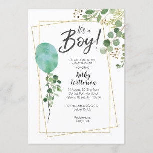 It's a Boy Watercolor Greenery oh baby shower Invitation