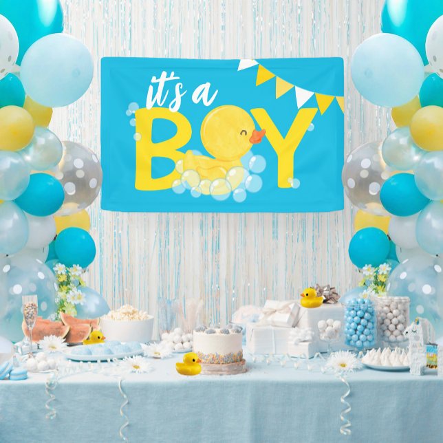 It's a Boy Watercolor Rubber Duck Baby Shower Banner (Its a Boy Watercolor Rubber Ducky Baby Shower Hanging Vinyl Banner in Blue)